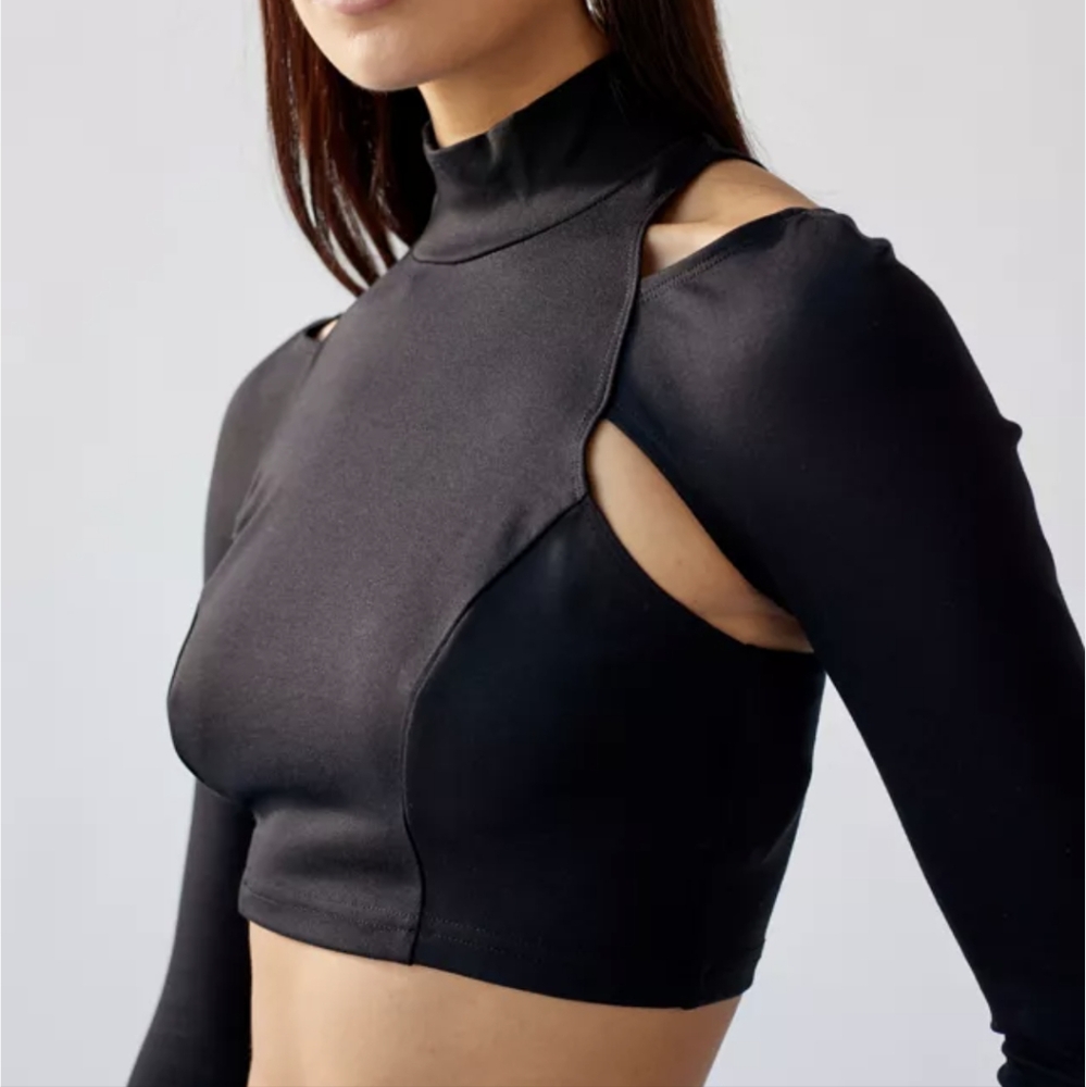 Urban Outfitters Bombshell Cutout Crop Top Size Extra Small Black Sleeves